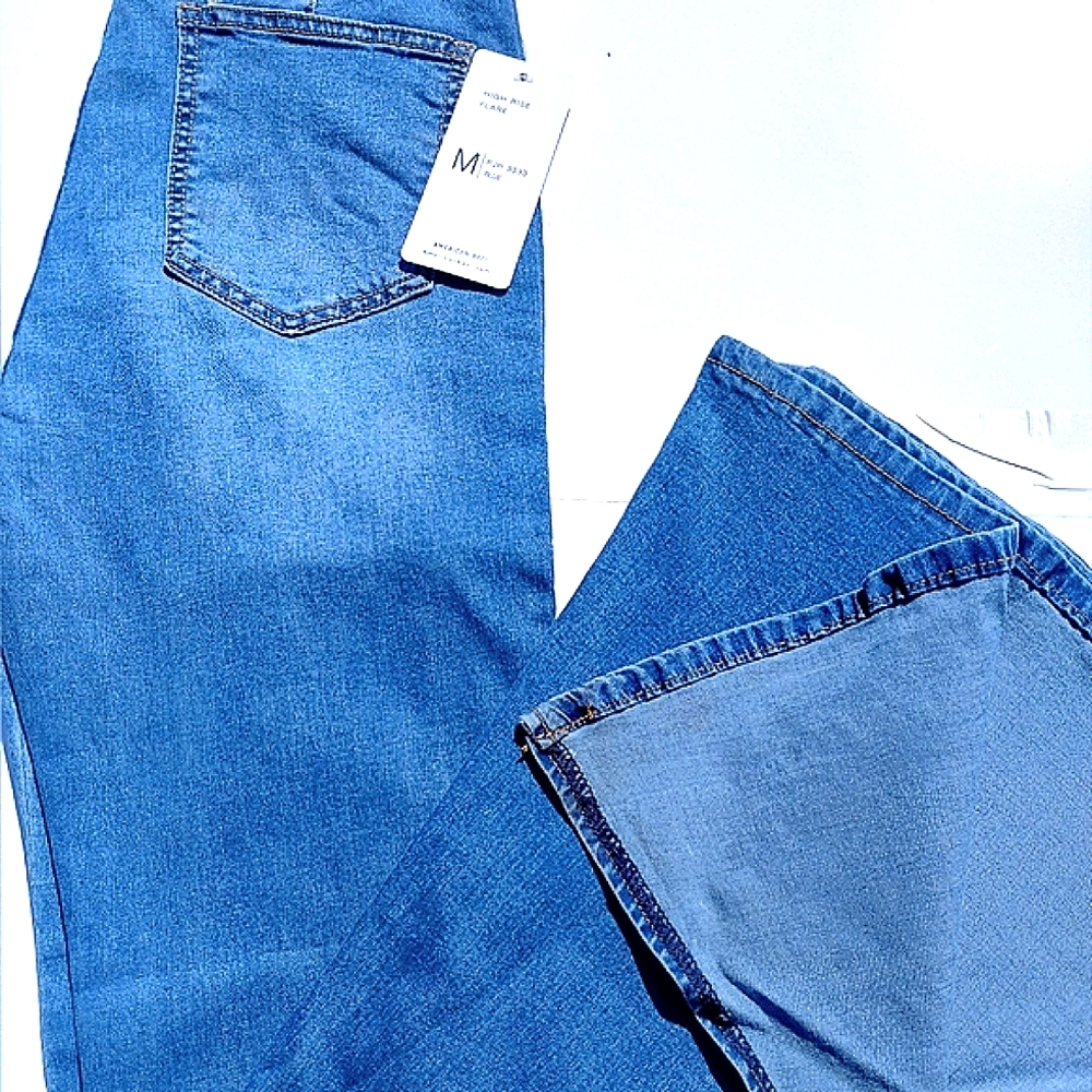 American Bazi, High Rise Flare, Medium Wash, Soft Denim, 19' Ankle Split* NEW*